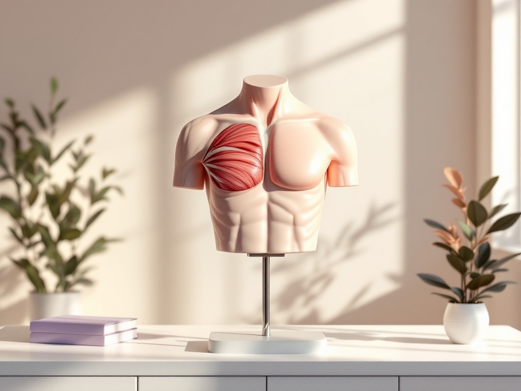 An anatomical model of the chest wall and pectoral muscle in a bright clinic
